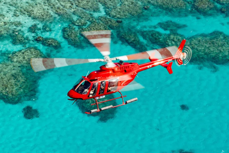 A private helicopter ride over the Great Barrier Reef in Cairns, Australia.