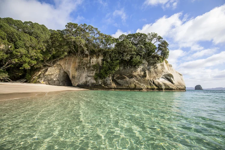 Private tour to the beautiful rock formations and pristine beaches of Cathedral Cove along the Coromandel Peninsula in Auckland, New Zealand.