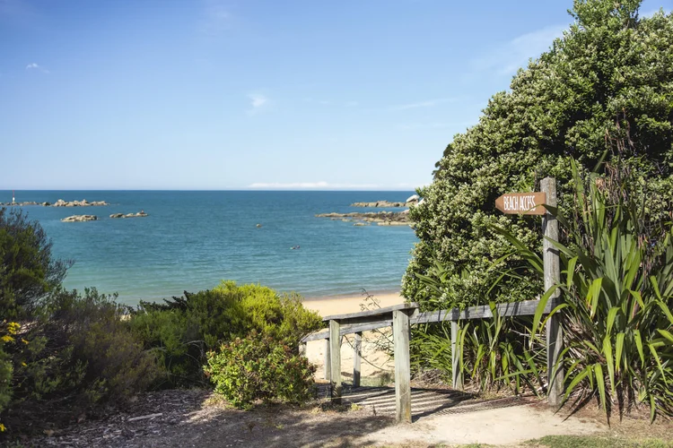Private beach access to Little Kaiteriteri, Nelson, Tasman, New Zealand.
