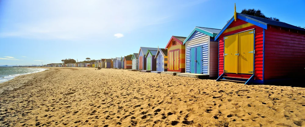 Brighton Beach Boxes on a hot sunny day in Australia. 
