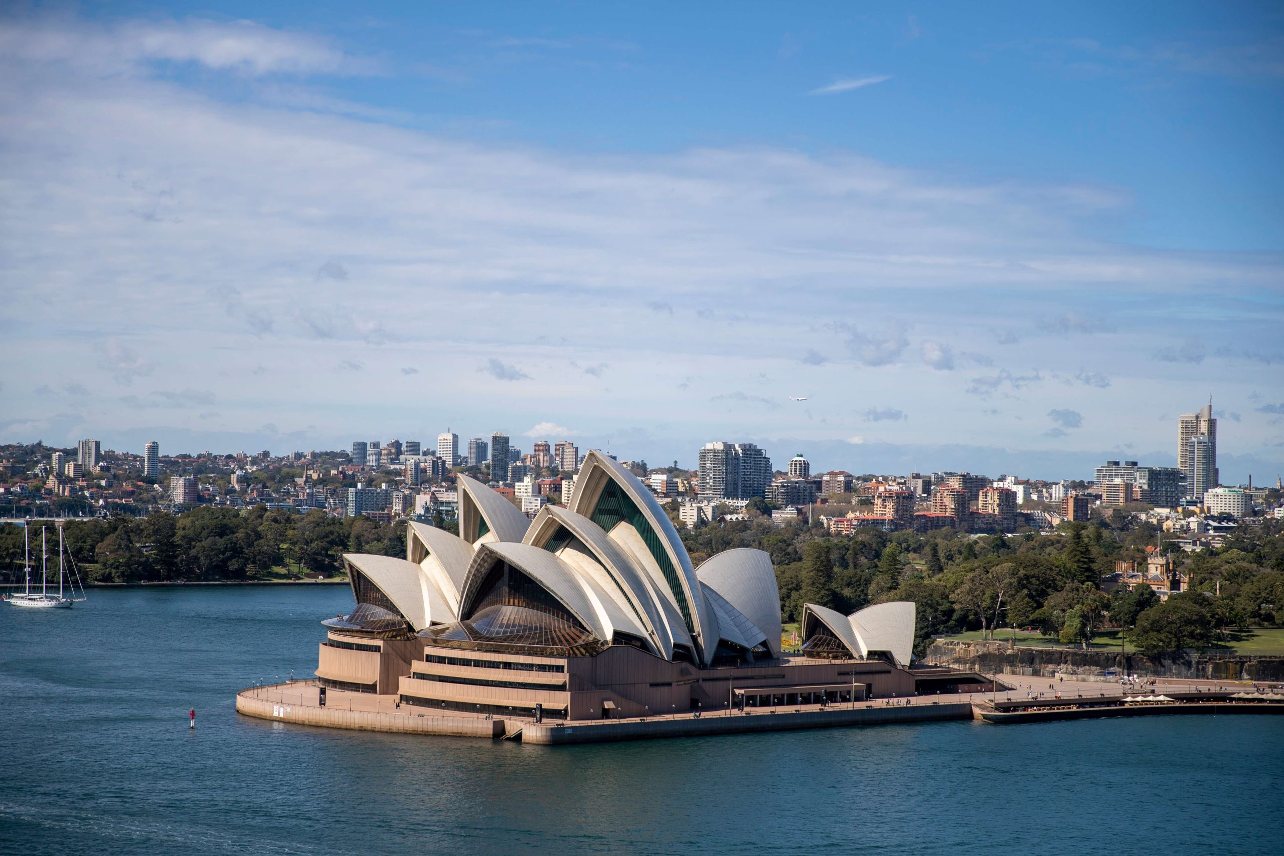 Stunning aerial view of Sydney Harbour on a clear day.