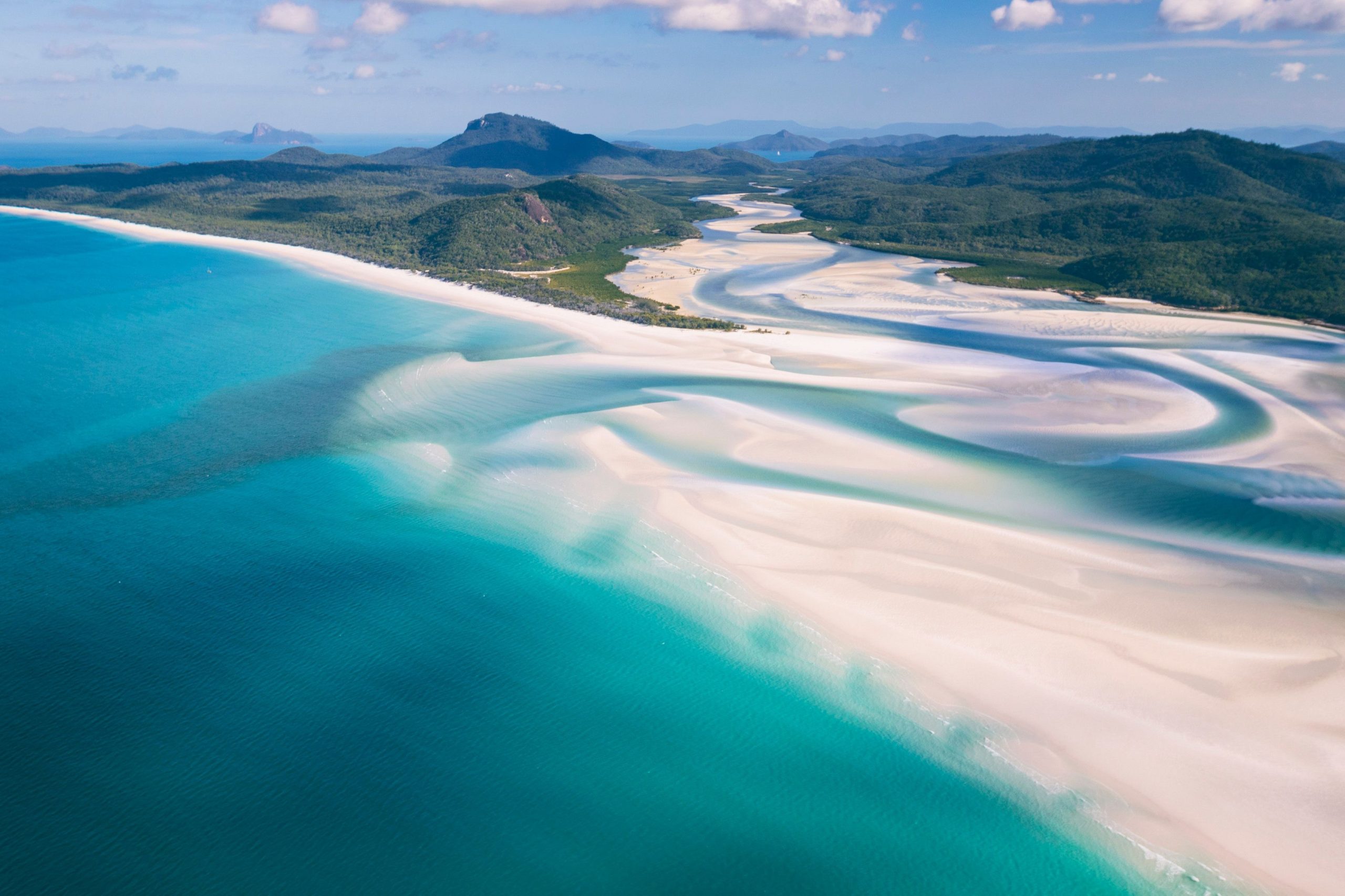 Aerial view of Whitehaven Beach, on Whitsunday Island, Australia